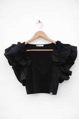 Top Zara Negro Volantes Talla M