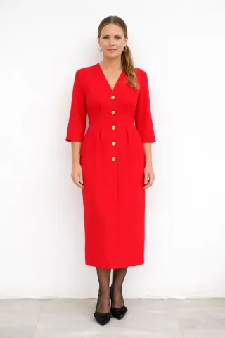 Vestido Zara Rojo Botones