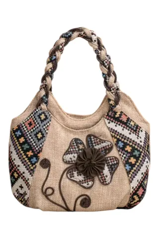Borsa donna beige e multicolor