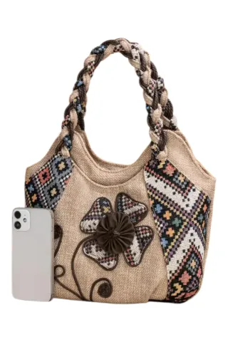 Borsa donna beige e multicolor