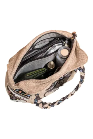 Borsa donna beige e multicolor