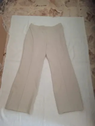 Pantaloni donna beige a gamba ampia a righe