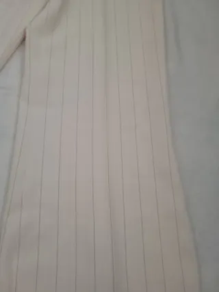 Pantaloni donna a gamba ampia panna rigati