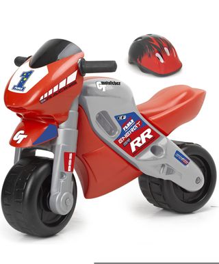 FEBER - Motofeber 2 Racing Red, Correpasillo de Color Rosa con Casco y Ruedas Anchas para Estabilidad y protección, Uso Dentro o Fuera de casa, para niño o niña de 3 a 5 años, Famosa (800008171)