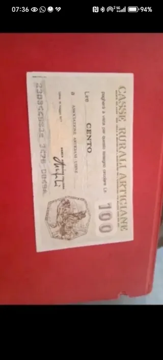 Mini assegno 100 lire 1977