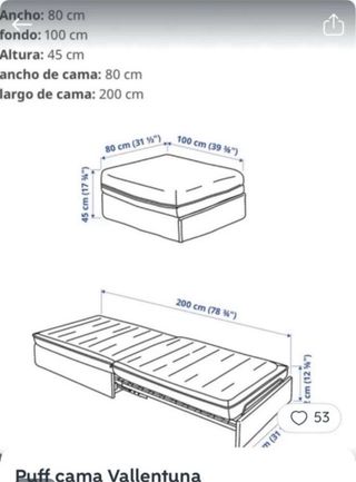 Puf Cama Plegable Ikea Vallemtuna con funda gris