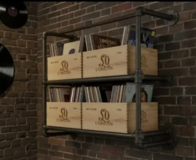 4 Cajas Madera Almacenaje Vinilos Estantería