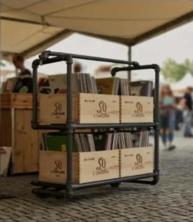 4 Cajas Madera Almacenaje Vinilos Estantería