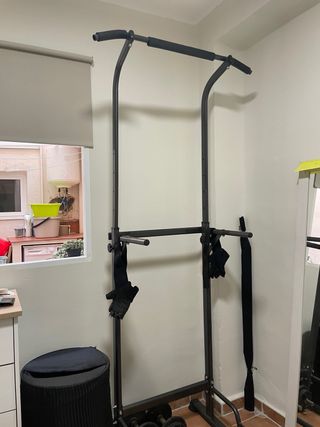 Barra dominadas con pareja de mancuernas como nuev