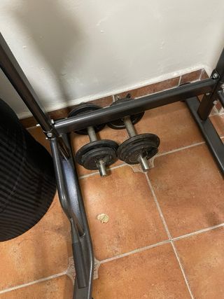 Barra dominadas con pareja de mancuernas como nuev