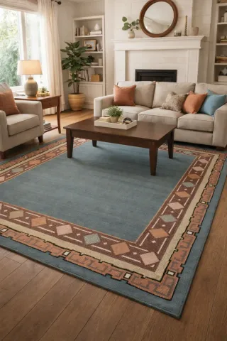 Alfombra azul y marrón con diseño