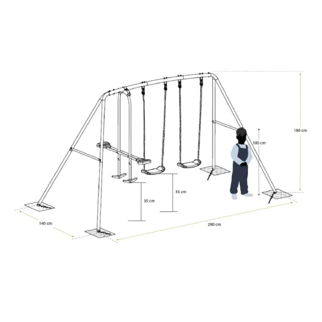 Columpio infantil con 2 asientos y balancín