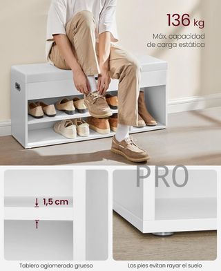 Banco zapatero de almacenamiento con cojín