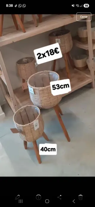 2 Maceteros Cesta Mimbre 40cm y 53cm