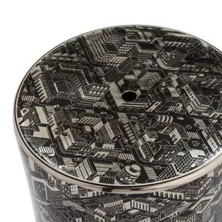 Taburete de cerámica de diseño negro y plata