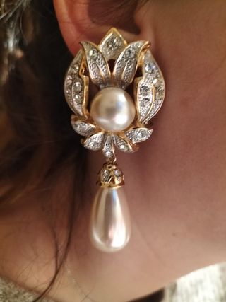 Pendientes antiguos chapados en oro 18k con perlas