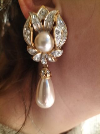 Pendientes antiguos chapados en oro 18k con perlas