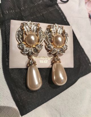 Pendientes antiguos chapados en oro 18k con perlas