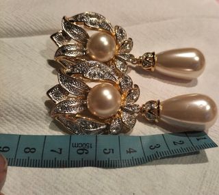 Pendientes antiguos chapados en oro 18k con perlas
