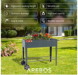 Jardinera elevada AREBOS de metal con ruedas | Huerto móvil 75 L