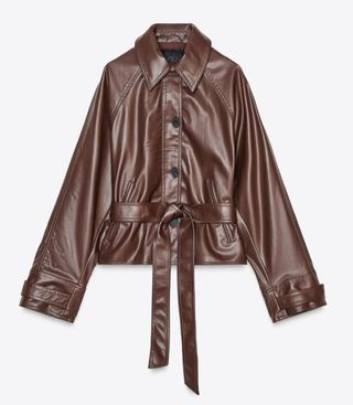 Chaqueta tendencia, efecto piel, marrón, M, Zara