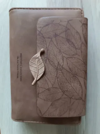 Bonita cartera billetera Mujer Hoja Beige Marrón