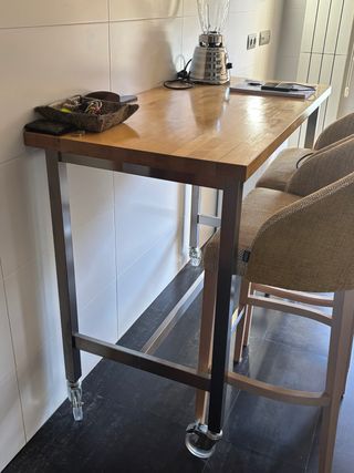 Mesa Barra Cocina Ruedas Industrial Madera Metal