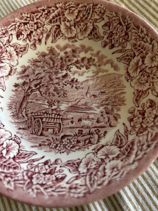 6 Platos Vintage Estilo Francés Rojo