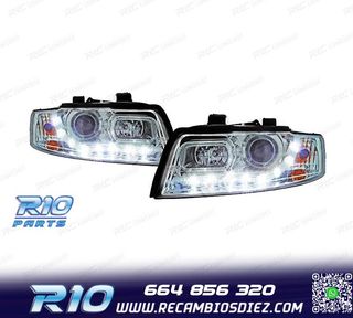 FAROS AUDI A4 B6 00-04 LUZ DIURNA LED FONDO CROMO