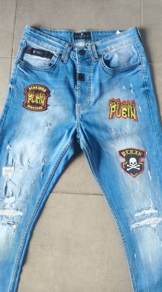 Philipp Plein Jeans Azules con Parches