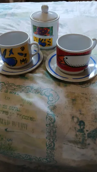 Set 2 Tazze d'autore con Zuccheriera porcellana