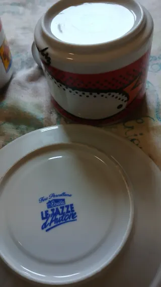 Set 2 Tazze d'autore con Zuccheriera porcellana