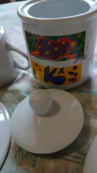 Set 2 Tazze d'autore con Zuccheriera porcellana