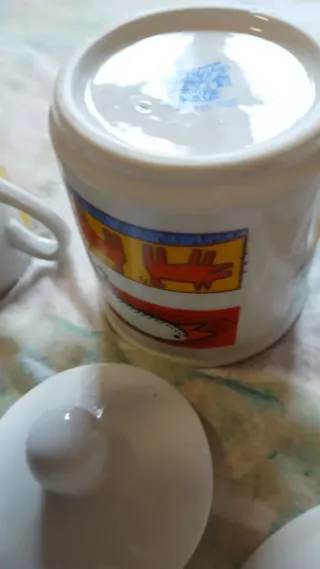 Set 2 Tazze d'autore con Zuccheriera porcellana