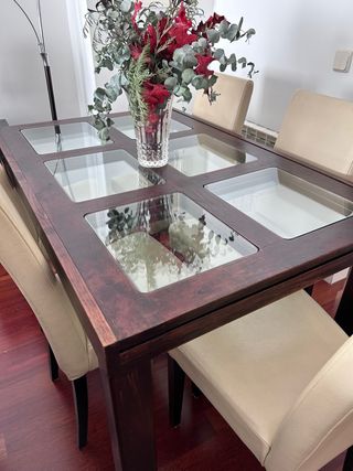Mesa de comedor extensible madera y cristal