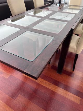 Mesa de comedor extensible madera y cristal