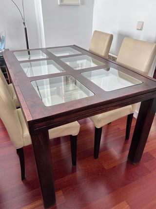Mesa de comedor extensible madera y cristal