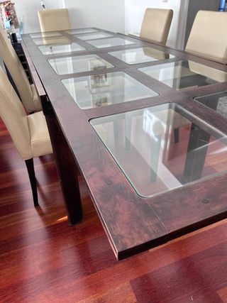 Mesa de comedor extensible madera y cristal