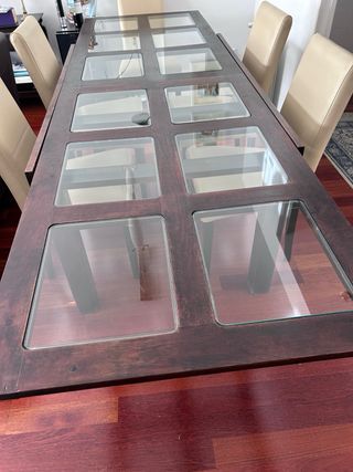 Mesa de comedor extensible madera y cristal