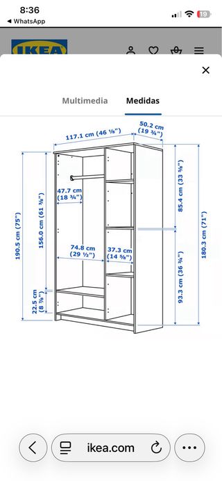 Armadio 3 porte bianco 117x50x190 cm Brimnes