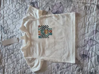 Camiseta blanca con estampado divertido XS y 6/9 m