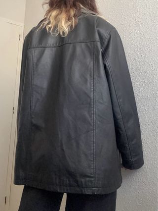 Chaqueta Larga Cuero Vintage Negra
