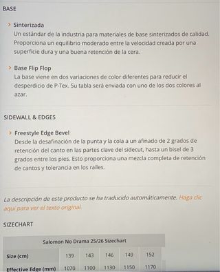 Tabla de Snow Salomon No Drama (2025-2026)