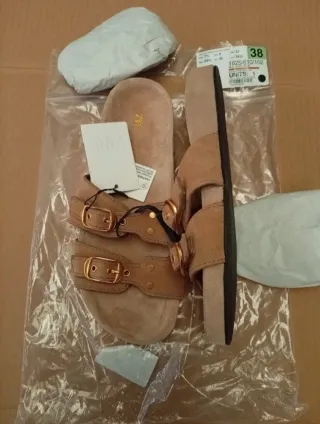 Sandalias Zara Piel Marrón Talla 38 NUEVAS