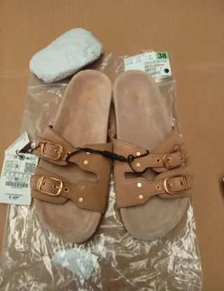 Sandalias Zara Piel Marrón Talla 38 NUEVAS