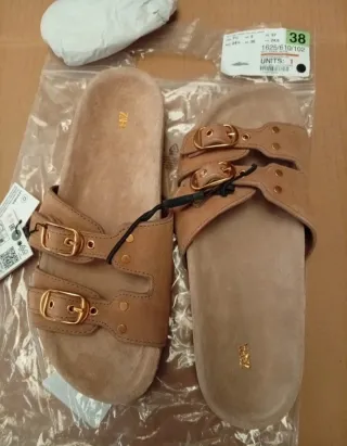 Sandalias Zara Piel Marrón Talla 38 NUEVAS