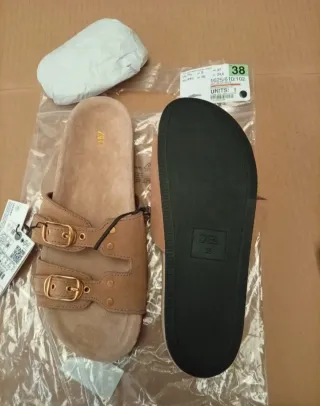 Sandalias Zara Piel Marrón Talla 38 NUEVAS