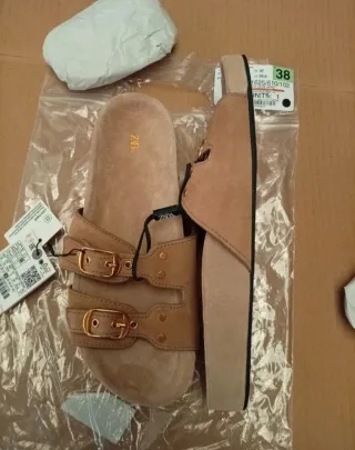 Sandalias Zara Piel Marrón Talla 38 NUEVAS