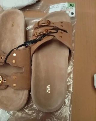 Sandalias Zara Piel Marrón Talla 38 NUEVAS