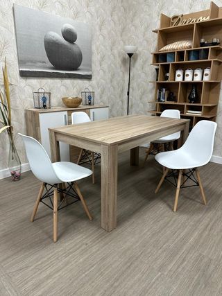 Mesa Moderna Madera con 4 Sillas Nordicas Oferta